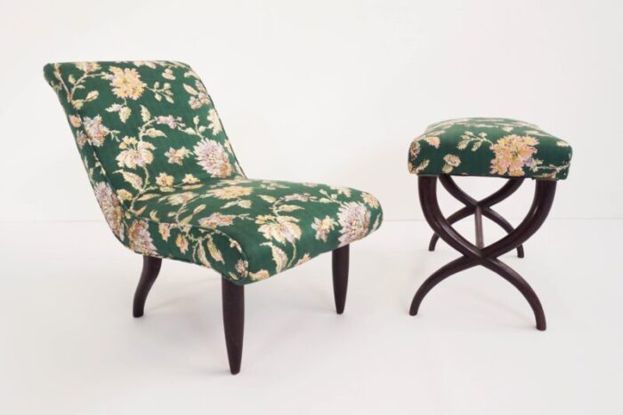 italian flower satin fabric stool by guglielmo ulrich 1940s 9