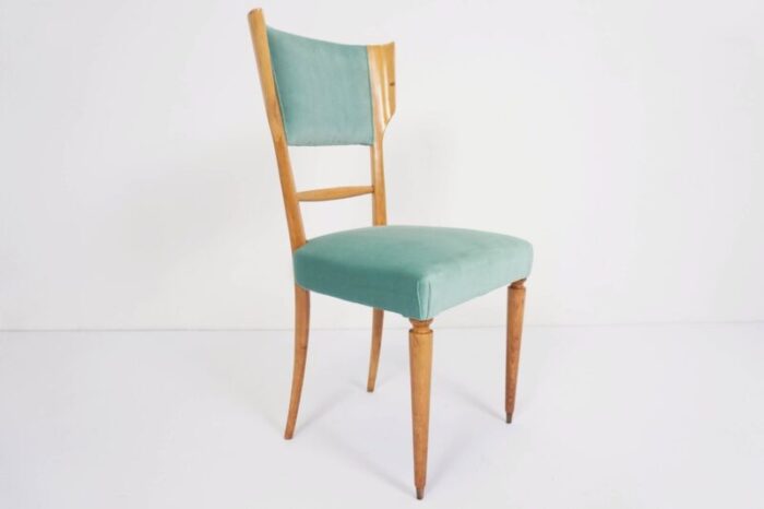 italian lemon wood and celadon velvet dining chair by silvio cavatorta 1950s 1