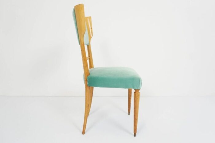 italian lemon wood and celadon velvet dining chair by silvio cavatorta 1950s 2