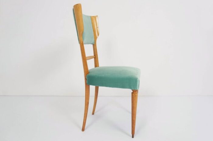 italian lemon wood and celadon velvet dining chair by silvio cavatorta 1950s 3