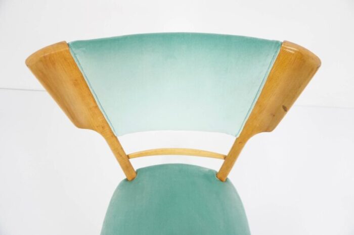 italian lemon wood and celadon velvet dining chair by silvio cavatorta 1950s 5