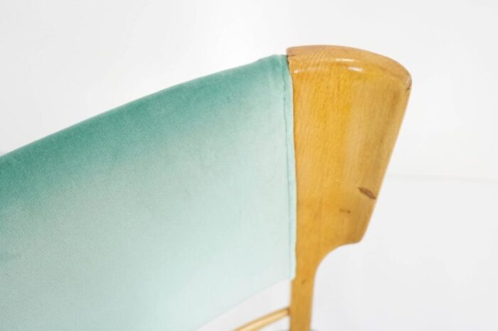 italian lemon wood and celadon velvet dining chair by silvio cavatorta 1950s 6