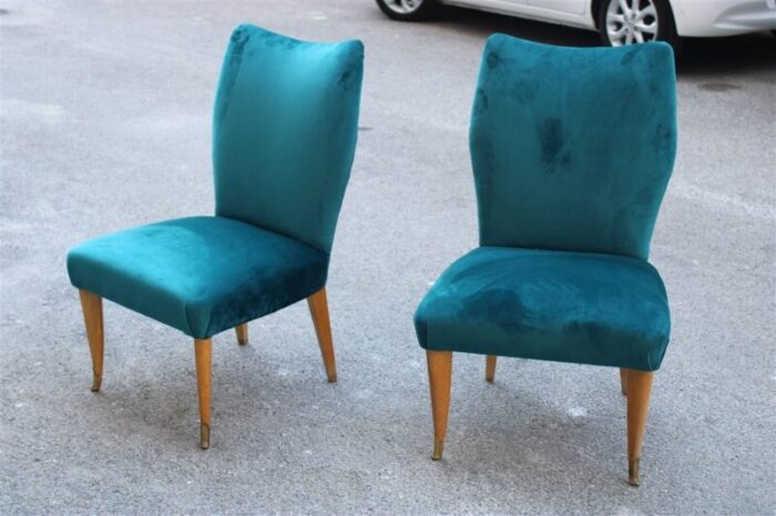 italian petrol green velvet lounge chairs 1950s set of 2 1