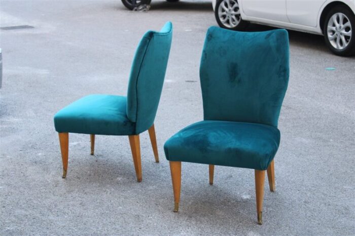 italian petrol green velvet lounge chairs 1950s set of 2 2