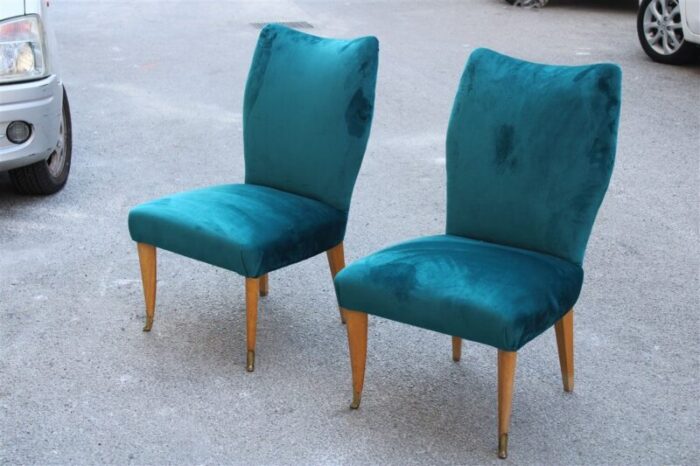 italian petrol green velvet lounge chairs 1950s set of 2 8