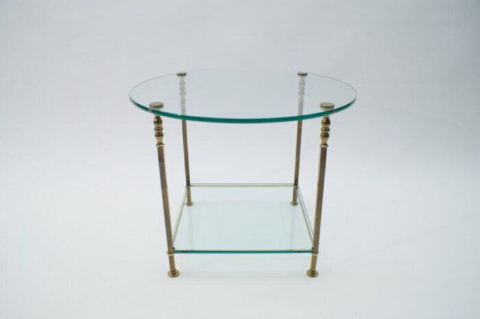 italian round glass and brass coffee table 1970s 1