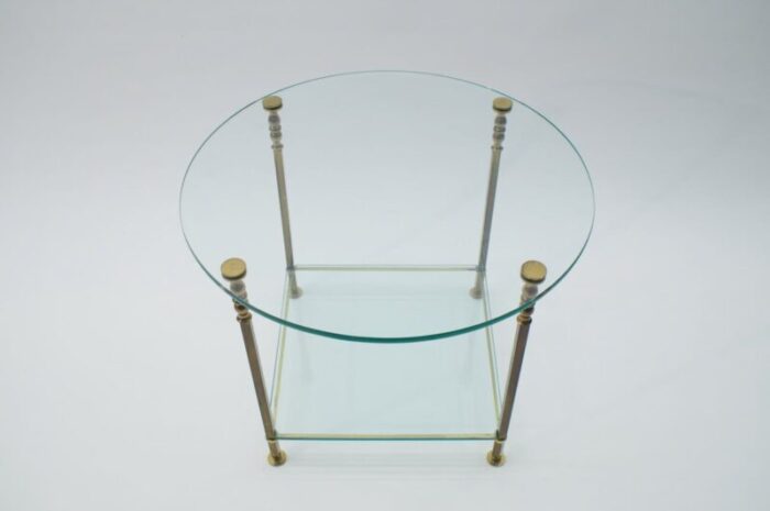 italian round glass and brass coffee table 1970s 9