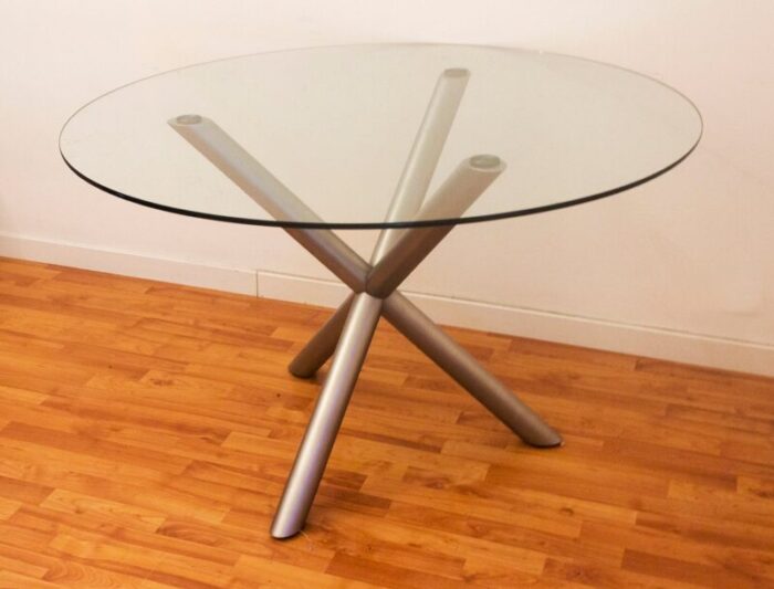 italian smoked glass and chromed steel dining table 1970s 1