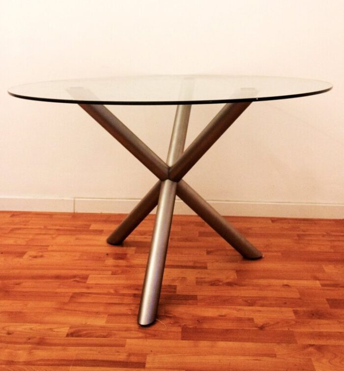 italian smoked glass and chromed steel dining table 1970s 6