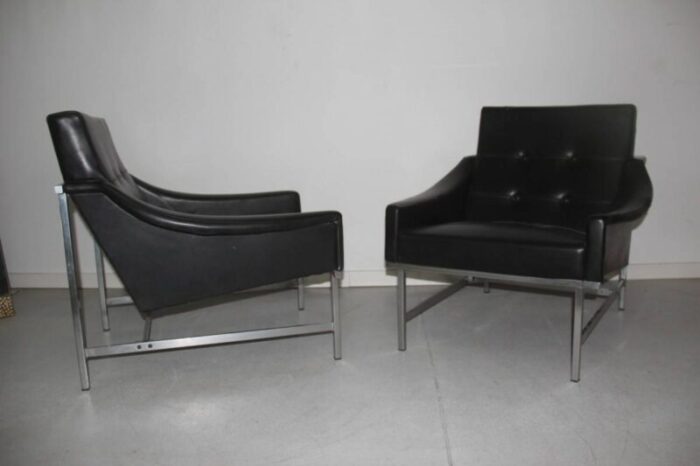 italian steel and faux leather armchairs by pieter de bruyne for arflex 1960s set of 2 3