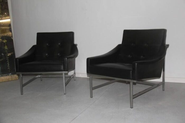 italian steel and faux leather armchairs by pieter de bruyne for arflex 1960s set of 2 6