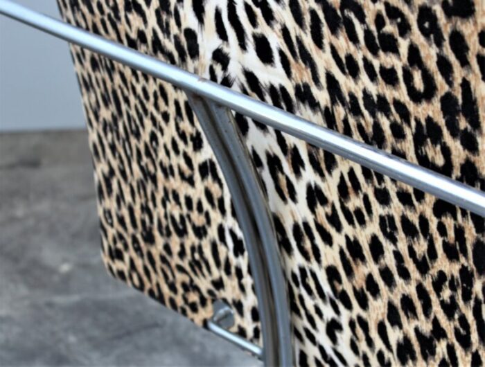 italian tubular chair with leopard pattern from saporiti italia 1960s 2