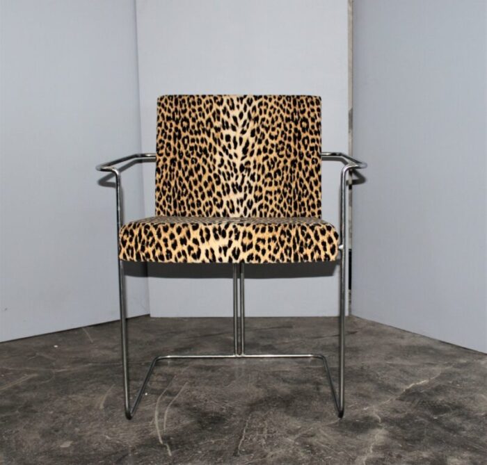 italian tubular chair with leopard pattern from saporiti italia 1960s 7