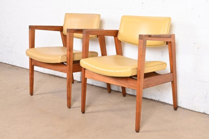 jens risom style mid century modern solid walnut lounge chairs by gunlocke pair 4748