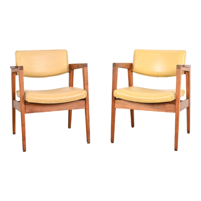 jens risom style mid century modern solid walnut lounge chairs by gunlocke pair 4977