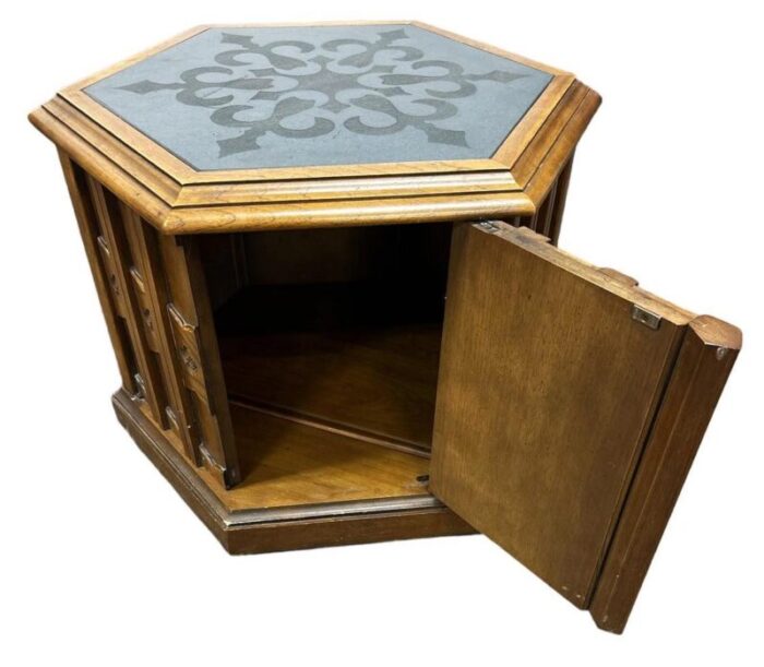 jim peed drexel esperanto hexagon table with slate top 1960s spanish revival 3706