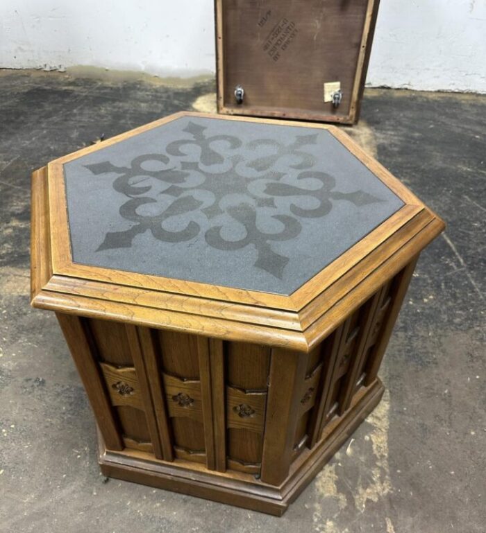 jim peed drexel esperanto hexagon table with slate top 1960s spanish revival 9648