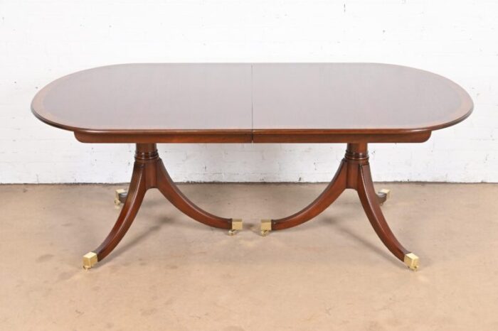 kindel furniture georgian banded mahogany double pedestal extension dining table newly refinished 9477