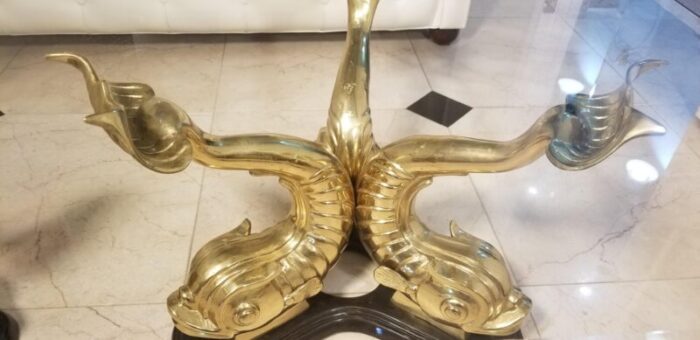 koi dolphin chinoiserie brass coffee table of mid century 4428