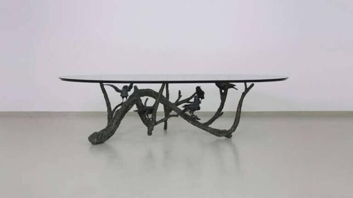 large and heavy bronze tree birds coffee table in the style of giacometti 1960s 4