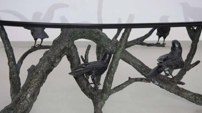 large and heavy bronze tree birds coffee table in the style of giacometti 1960s 6