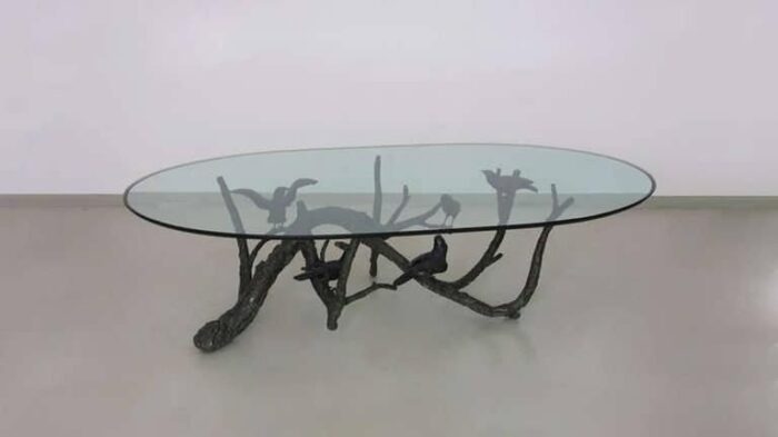 large and heavy bronze tree birds coffee table in the style of giacometti 1960s 7