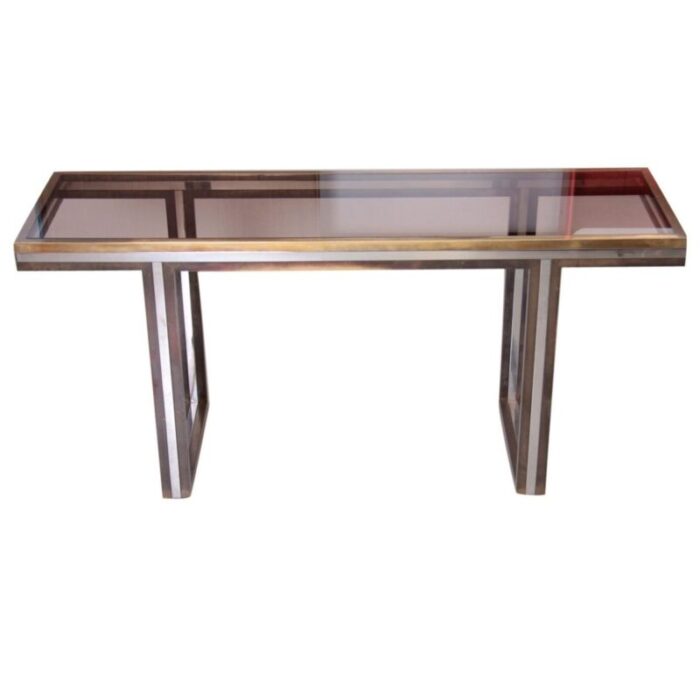 large brass and chrome console table 1970s 1