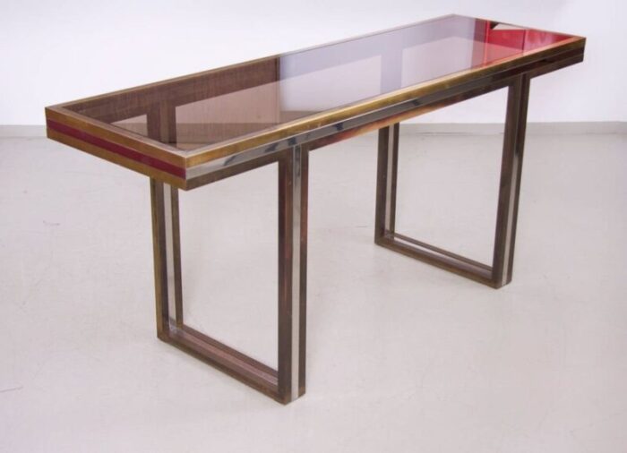 large brass and chrome console table 1970s 3