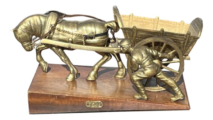 large brass centrepiece of farmer with his horse and cart 1162