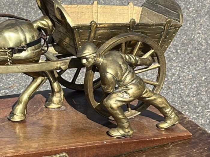 large brass centrepiece of farmer with his horse and cart 9997