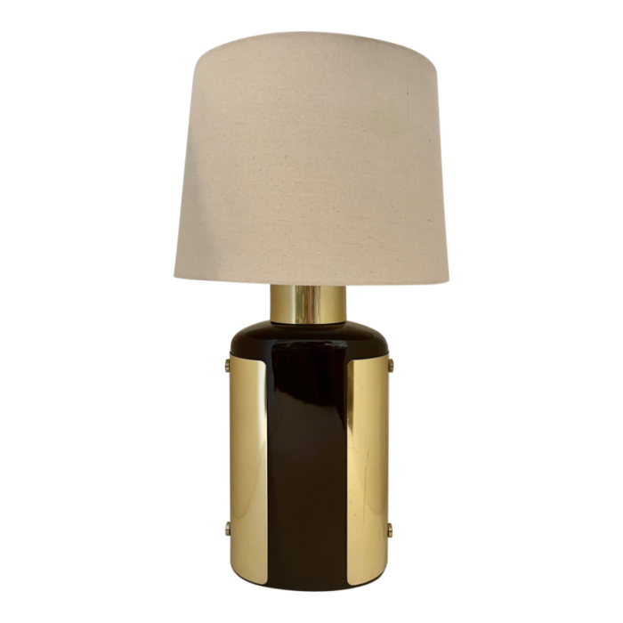 large brown ceramic and gold aluminum table lamp from 70s in the style of goffredo reggiani 3619