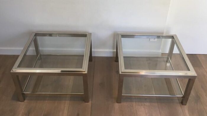 large french chrome side tables 1970s set of 2 1