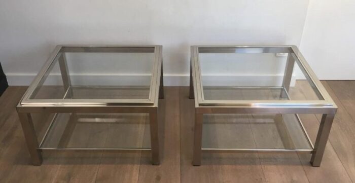 large french chrome side tables 1970s set of 2 2