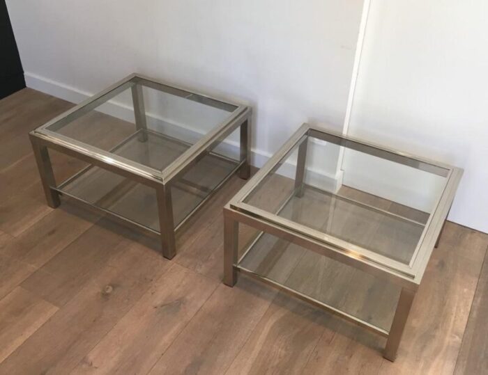 large french chrome side tables 1970s set of 2 3