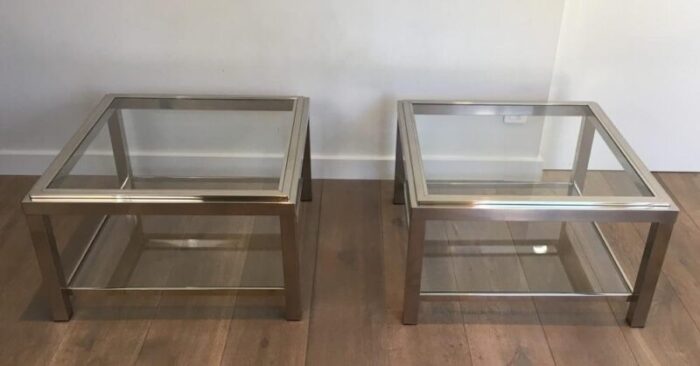 large french chrome side tables 1970s set of 2 4