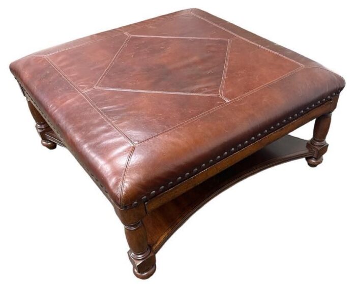 large leather and walnut cocktail ottoman vintage early 21st century 3721 scaled