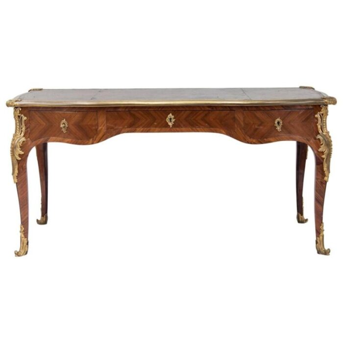 large louis xv style marquetry tulip wood desk 1800s 1