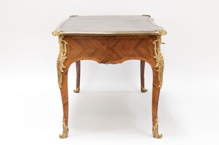 large louis xv style marquetry tulip wood desk 1800s 12