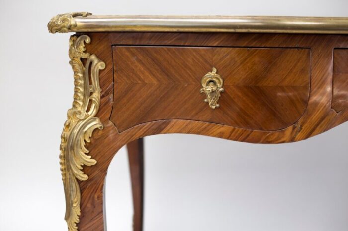 large louis xv style marquetry tulip wood desk 1800s 7