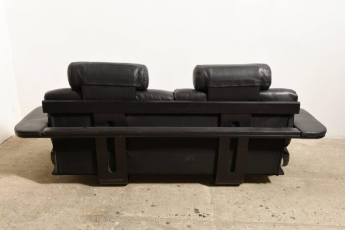 large mid century italian black leather lounge sofa 1980s 5