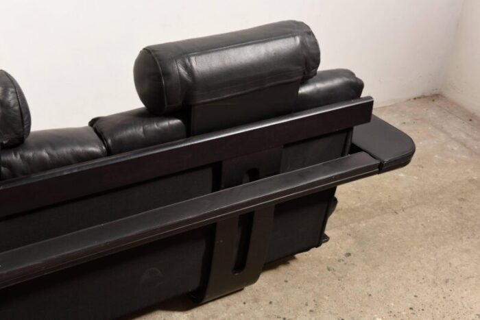 large mid century italian black leather lounge sofa 1980s 6