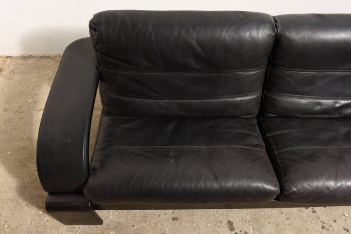 large mid century italian black leather lounge sofa 1980s 8