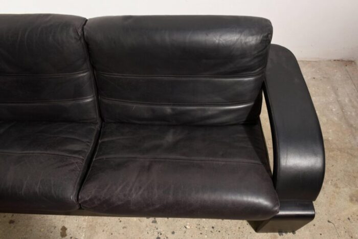 large mid century italian black leather lounge sofa 1980s 9