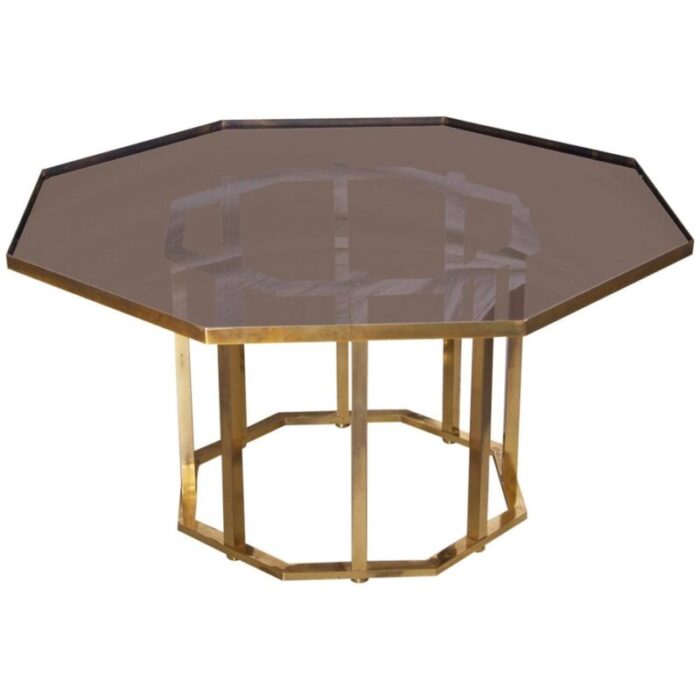 large octagonal coffee table in massive brass from maison jansen 1960s 1