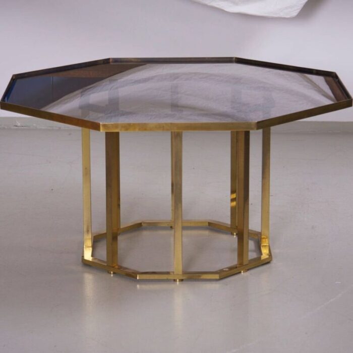 large octagonal coffee table in massive brass from maison jansen 1960s 2