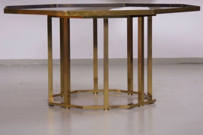 large octagonal coffee table in massive brass from maison jansen 1960s 4