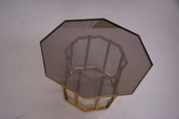 large octagonal coffee table in massive brass from maison jansen 1960s 6