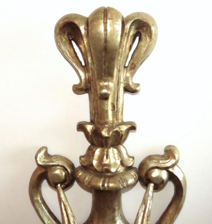 large pair of gilt wood candle wall sconces italian florentine fleur de lis 5354