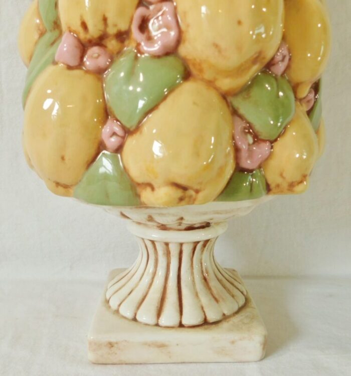 large vintage c1970s hand painted ceramic lemon tree on pedestal 6740