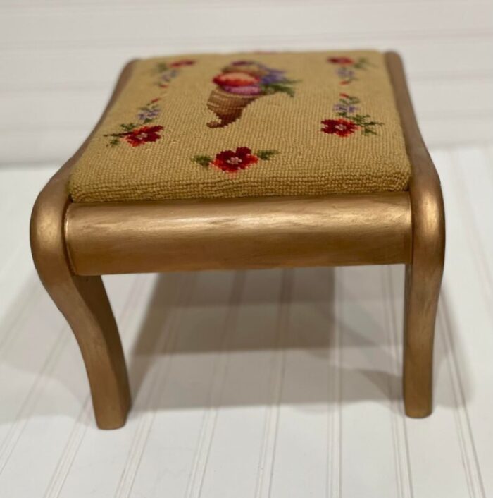 late 19th century antique victorian cornucopia needlepoint footstool 1902